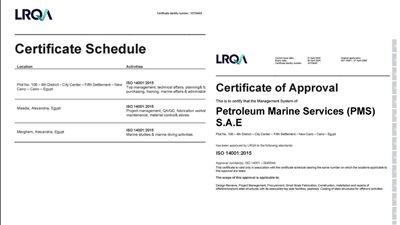 خدمات البترول البحرية PMS تجدد شهادة ISO 14001 وتعزز ريادتها في الاستدامة البيئية